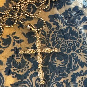 Sterling Silver CZ Cross and 18" Necklace NWT Bleu Sage